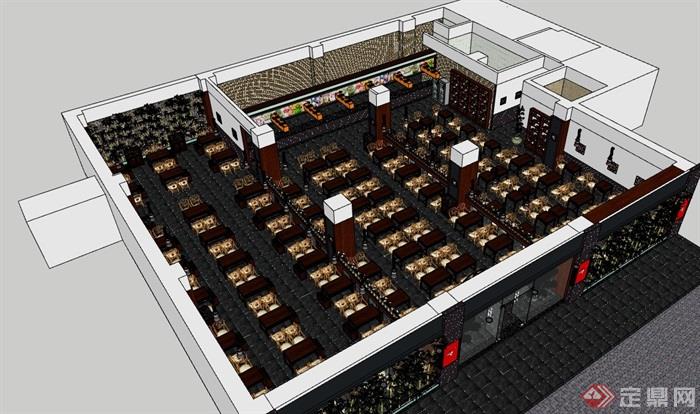 中式室内详细的餐厅建筑设计su模型