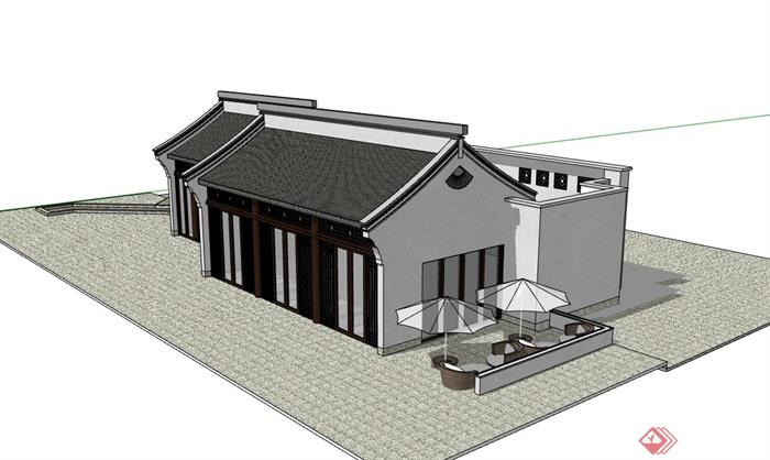 单层中式风格餐厅建筑设计su模型