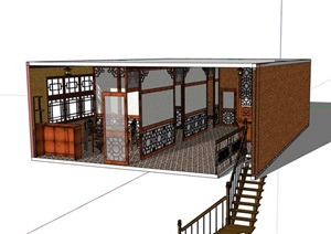 某中式餐饮茶楼内部装饰SU(草图大师)模型