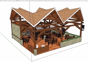 单层详细独特咖啡厅详细建筑设计SU(草图大师)模型
