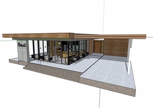单层休闲咖啡厅详细建筑设计SU(草图大师)模型含室内