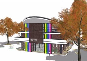 两层现代风格咖啡厅详细建筑设计SU(草图大师)模型