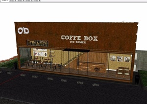 现代风格集装箱咖啡厅详细建筑设计SU(草图大师)模型