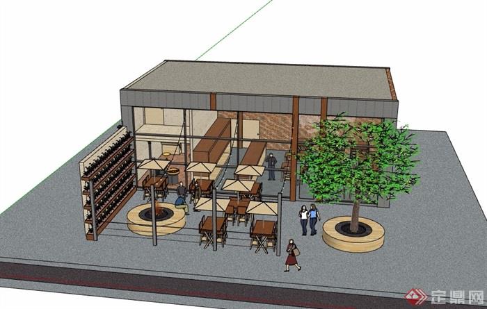 单层咖啡厅详细建筑设计su模型