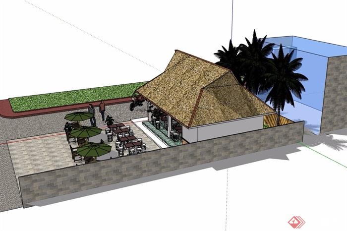东南亚咖啡厅详细建筑设计su模型