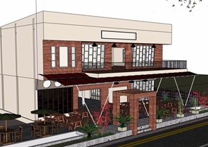 两层餐饮咖啡厅详细建筑设计SU(草图大师)模型