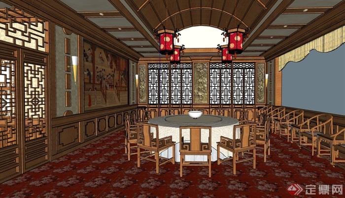古典中式餐厅包厢内部室内装饰su模型