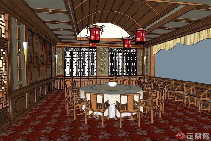 古典中式餐厅包厢内部室内装饰su模型