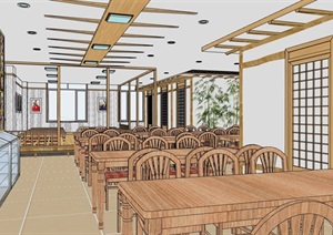 现代风格完整的餐厅内部室内装饰SU(草图大师)模型
