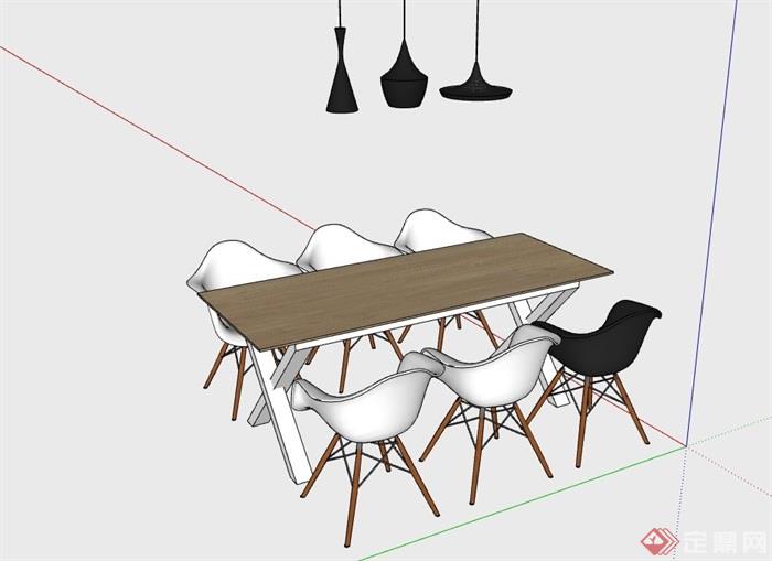 六人餐桌椅室内家具素材设计su模型