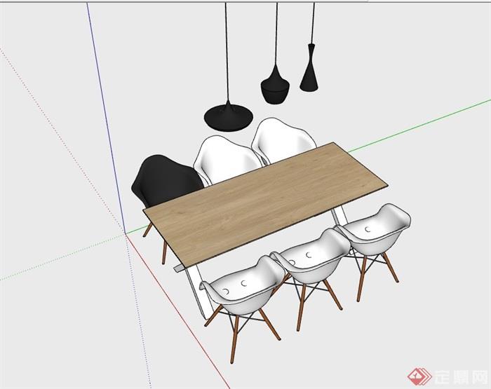 六人餐桌椅室内家具素材设计su模型