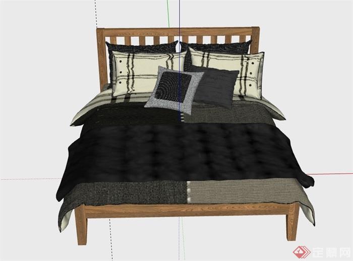 卧室木质床室内家具素材设计su模型