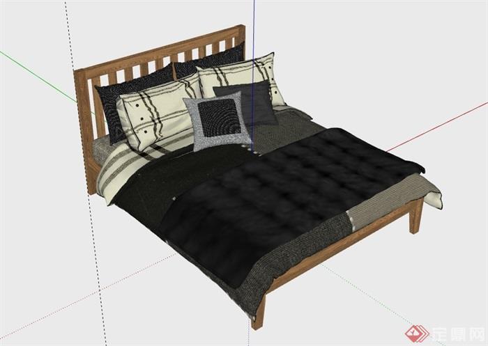 卧室木质床室内家具素材设计su模型