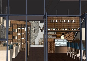 现代咖啡厅内部室内装饰设计SU(草图大师)模型