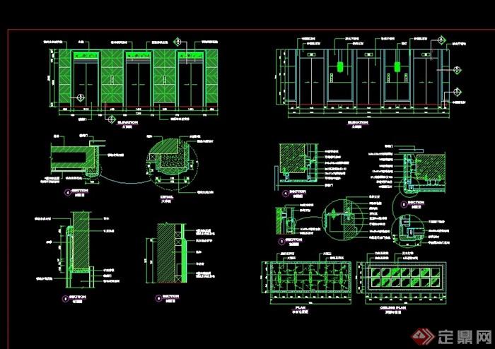 多个不同的电梯间设计cad施工详图