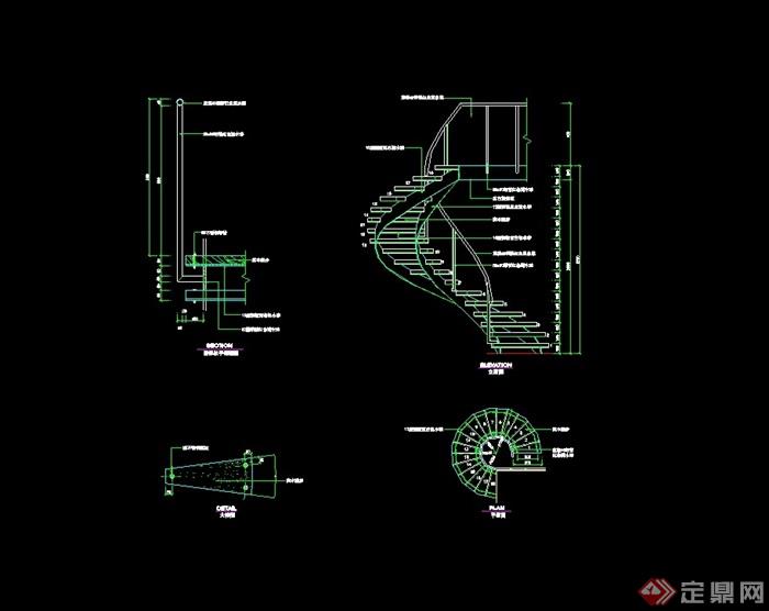 详细的完整整体楼梯素材cad施工详图