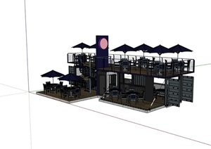 集装箱两层详细的餐饮建筑设计SU(草图大师)模型