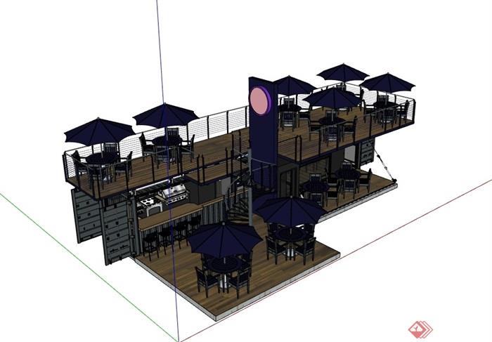 集装箱两层详细的餐饮建筑设计su模型