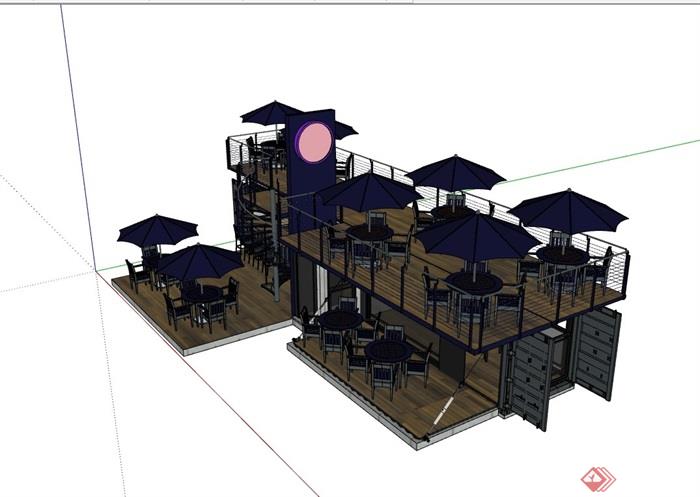 集装箱两层详细的餐饮建筑设计su模型