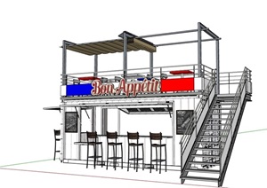 两层集装箱餐饮店详细设计SU(草图大师)模型