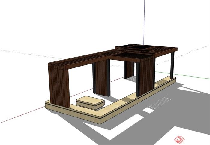 新中式木质廊架素材su模型