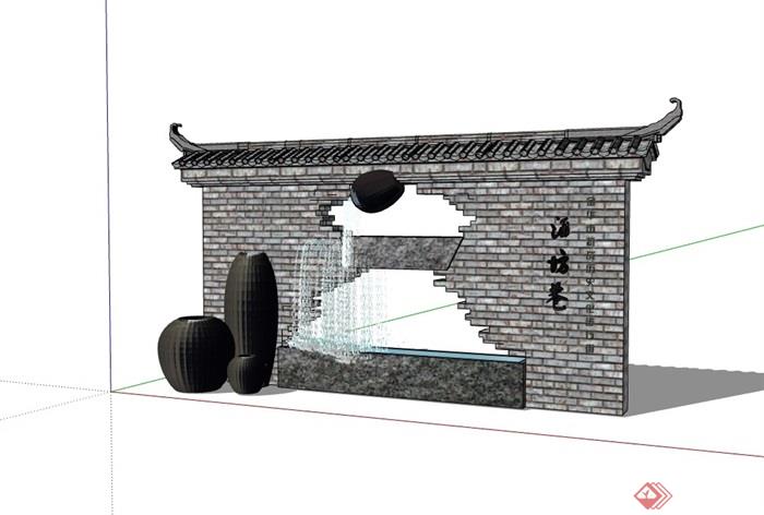 新中式景墙素材详细设计su模型