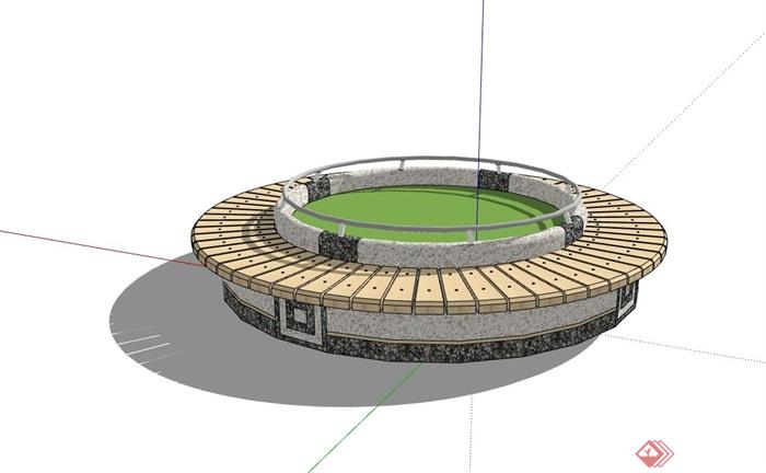 圆形树池及坐凳素材设计su模型