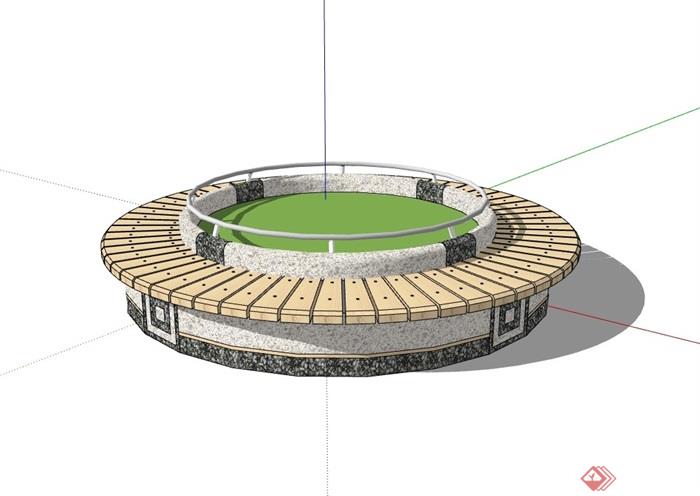 圆形树池及坐凳素材设计su模型