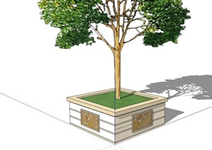 现代详细的方形树池设计SU(草图大师)模型
