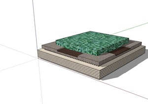现代详细的方形树池及坐凳设计SU(草图大师)模型