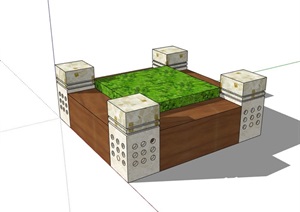 现代详细的独特方形树池设计SU(草图大师)模型