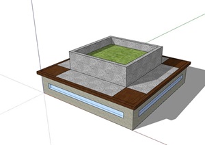 现代详细的完整方形树池设计SU(草图大师)模型