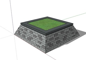 现代详细的方形树池完整设计SU(草图大师)模型