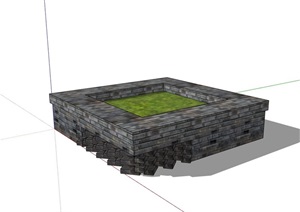 完整现代详细的方形树池设计SU(草图大师)模型