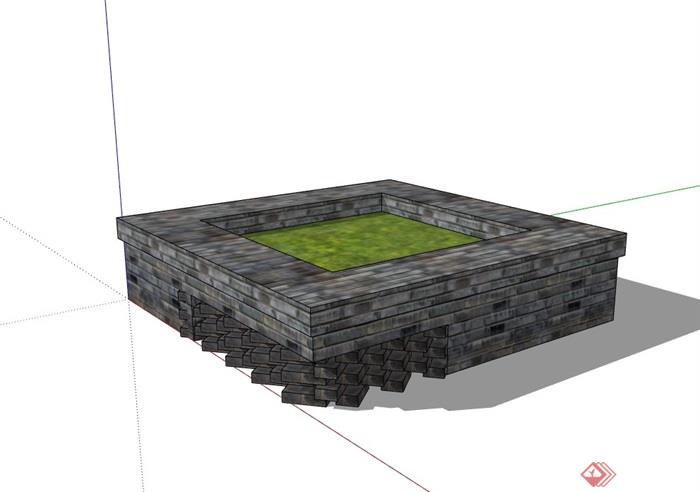 完整现代详细的方形树池设计su模型