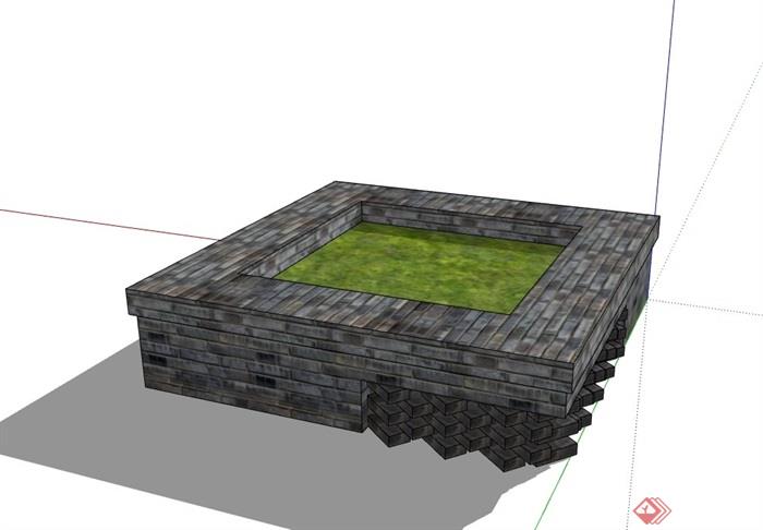 完整现代详细的方形树池设计su模型