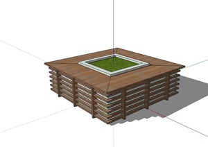 现代完整的方形树池设计SU(草图大师)模型