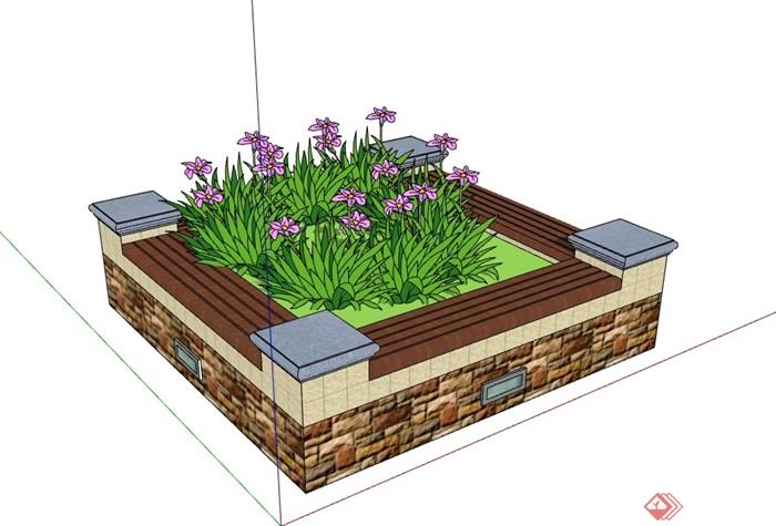 现代独特详细的方形树池设计su模型
