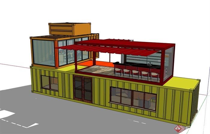 集装箱两层办公建筑设计su模型
