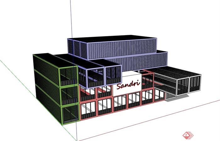 四层办公集装箱建筑设计su模型