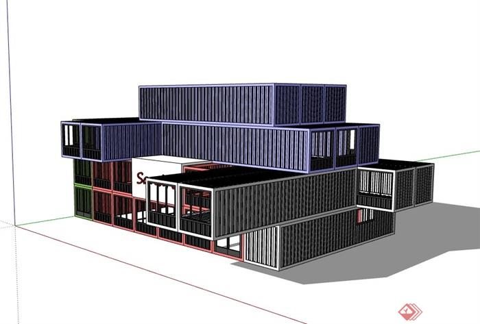 四层办公集装箱建筑设计su模型