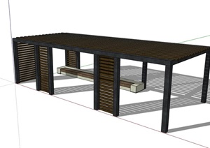 新中式廊架及坐凳素材设计SU(草图大师)模型