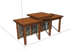 新中式独特完整的廊架设计SU(草图大师)模型