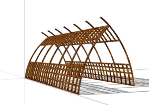 独特造型新中式木质廊架设计SU(草图大师)模型