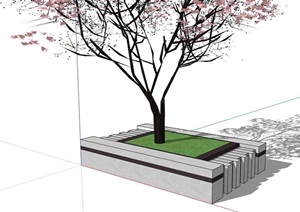 现代风格完整的方形树池设计SU(草图大师)模型