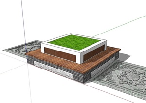 现代风格完整的整体方形树池设计SU(草图大师)模型