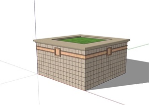现代风格完整的方形整体树池设计SU(草图大师)模型