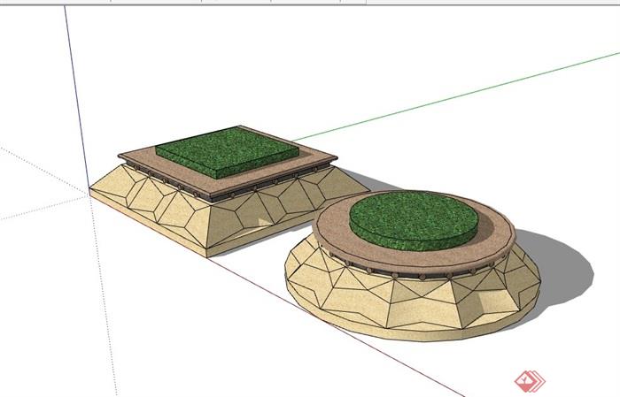 现代风格两个独特树池设计su模型