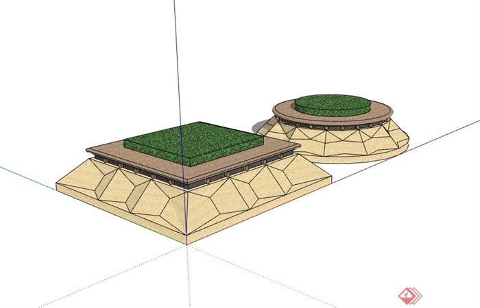 现代风格两个独特树池设计su模型