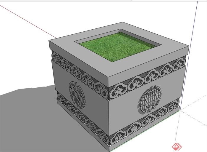 中式风格独特方形树池设计su模型